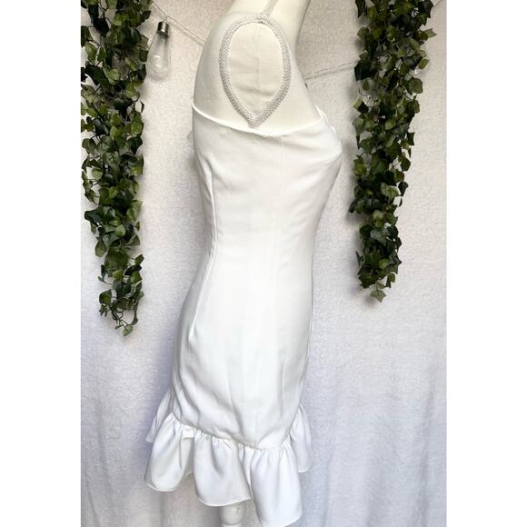 DO + BE White Ruffled One Sleeve Asymmetrical Mini Dress Small - Picture 9 of 14